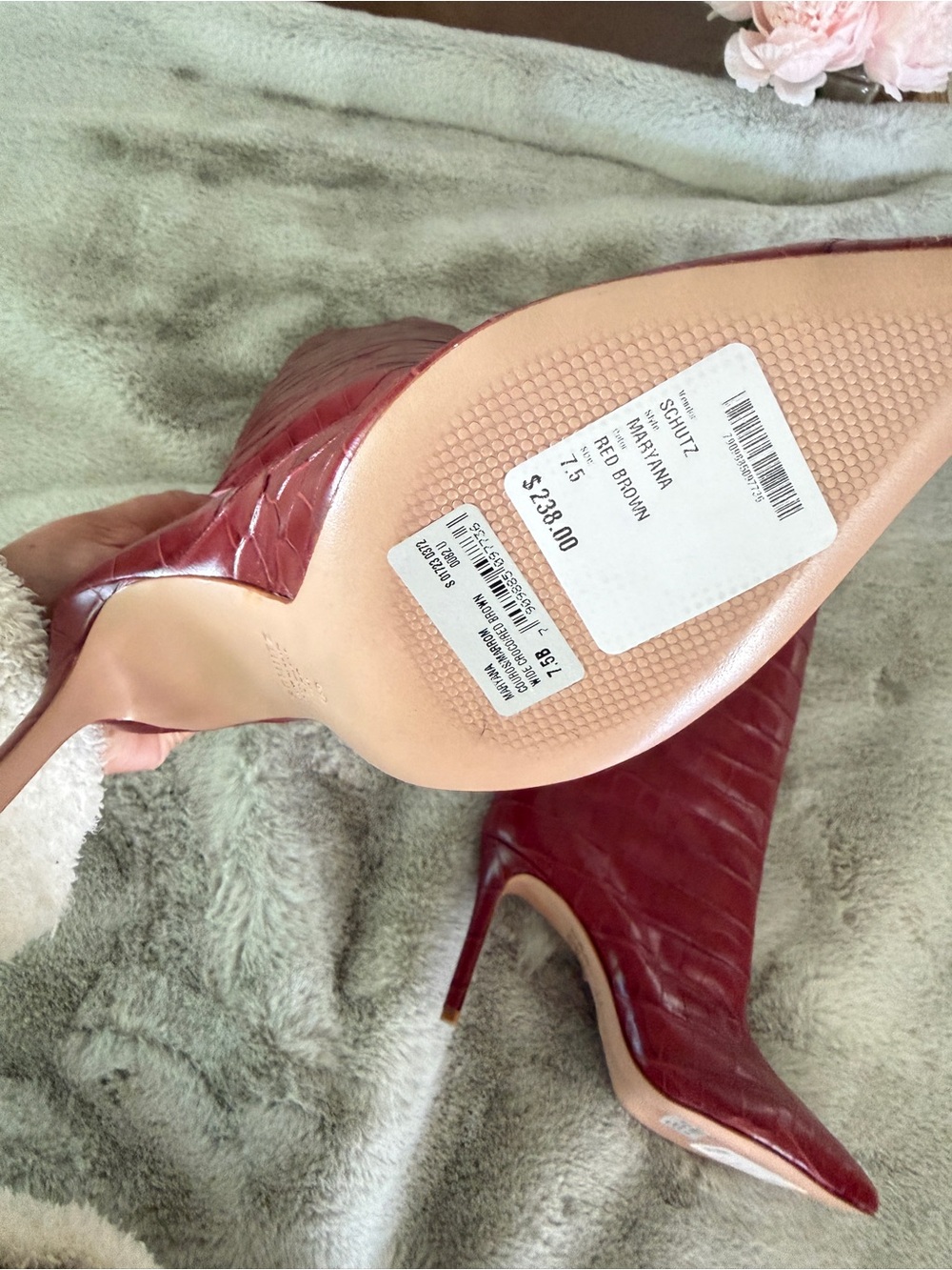 SCHUTZ Red Croc-Embossed Knee-High Stiletto Boots - Picture 3 of 3
